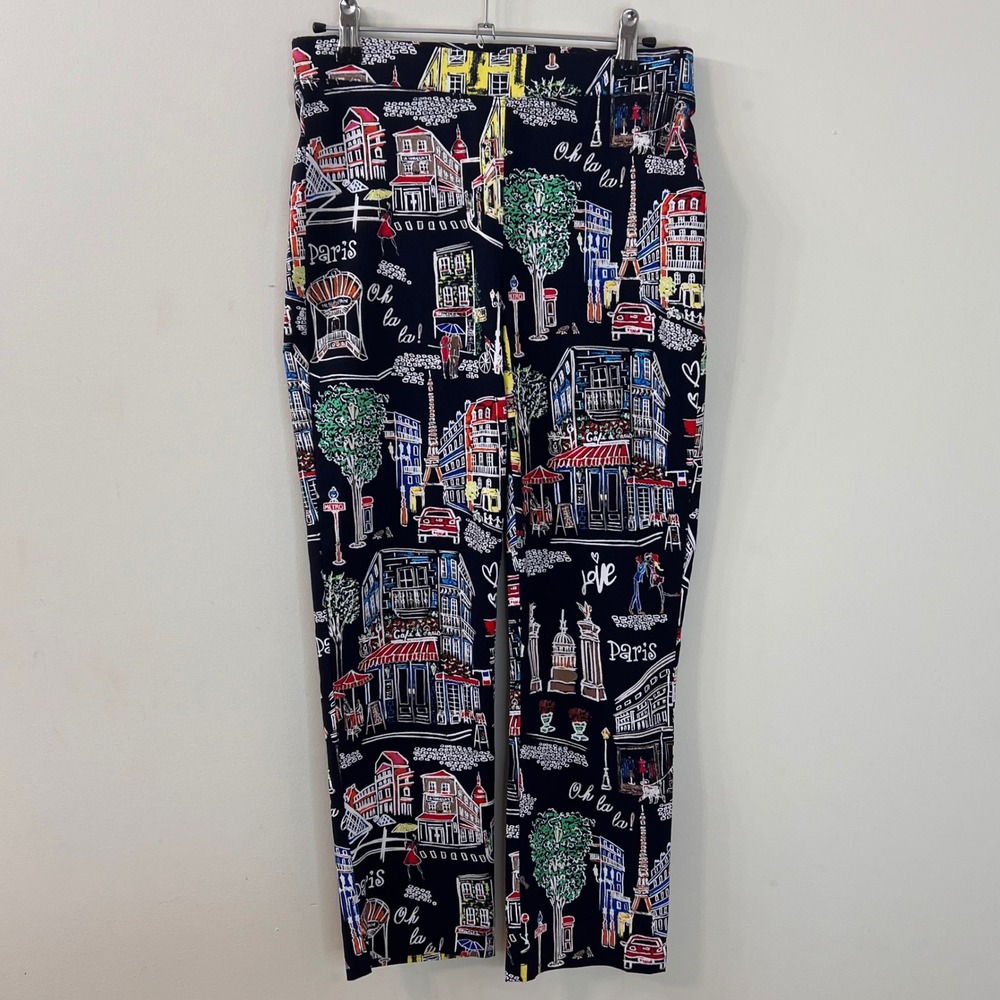Joseph Ribkoff Paris Novelty Print Cropped Pants Black Multi Slim Leg Size 4